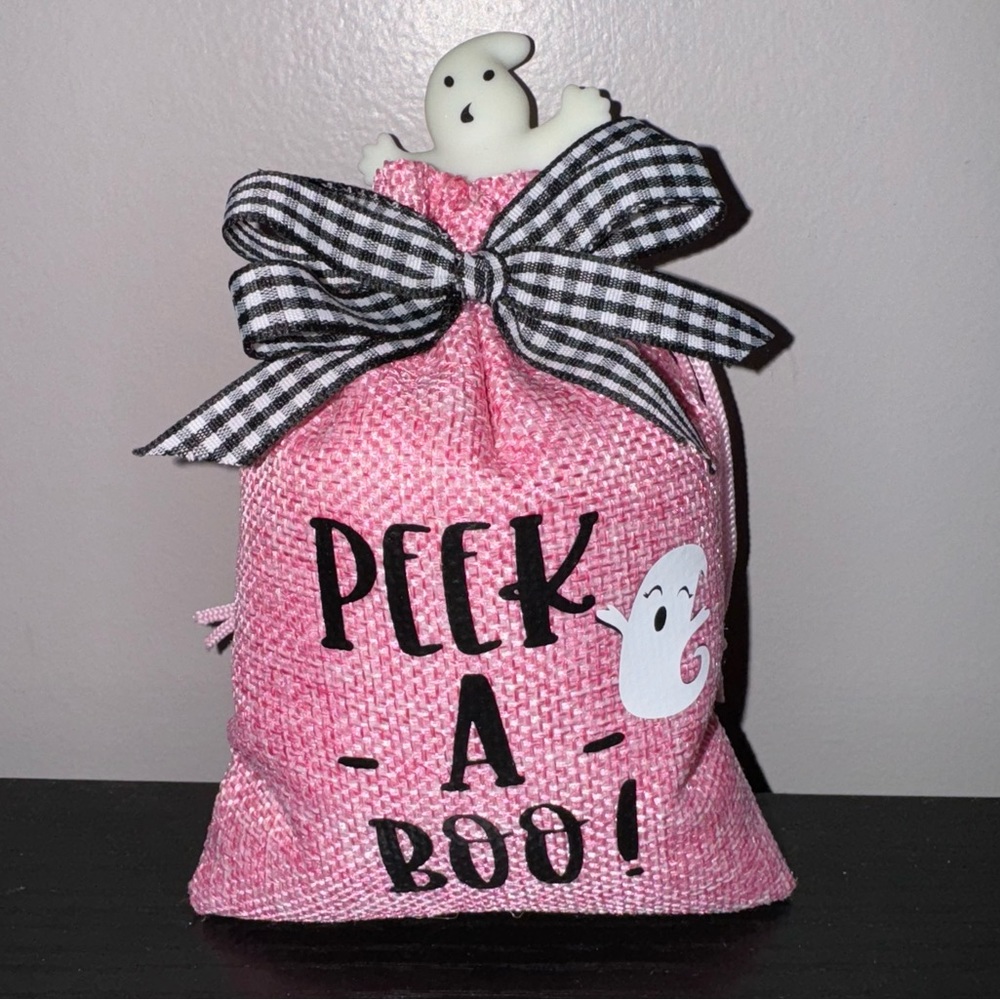 Pink Tiny Burlap Peek A Boo Ghost Sack Halloween Decor